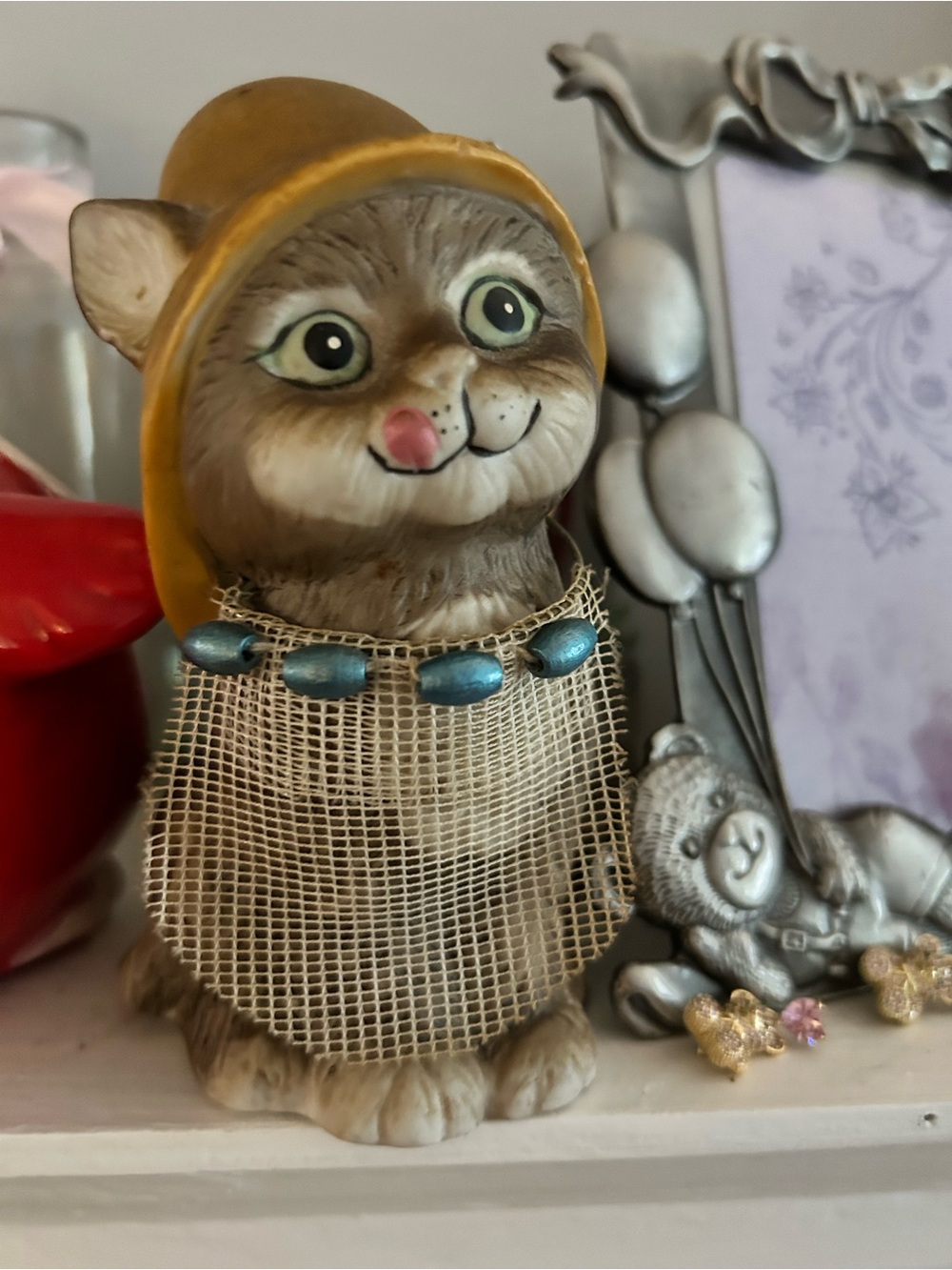 Vintage Jasco Fisher Kitten Ceramic coin bank Whimsical Cat Figurine Bank 1980